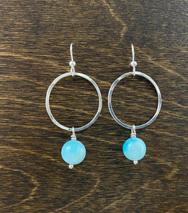 Sterling silver hammer textures and forged hoops with aquamarine