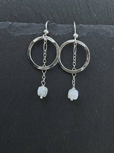 Sterling silver forged hoop earrings with moonstone