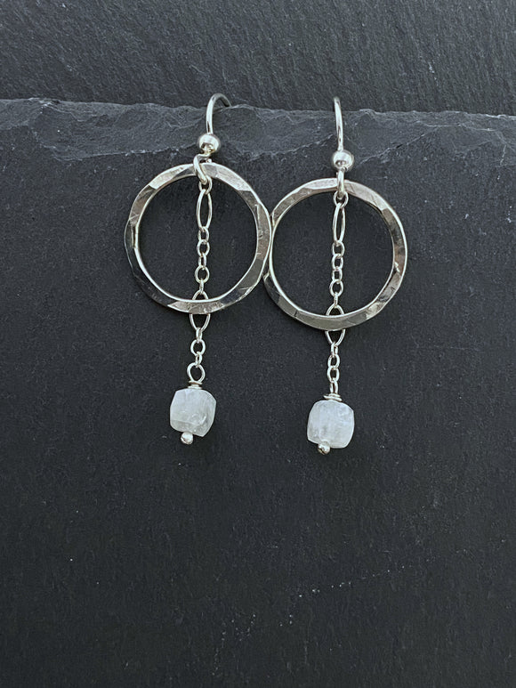 Sterling silver forged hoop earrings with moonstone