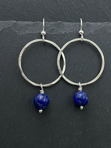 Sterling silver hoop earrings with lapis gemstones