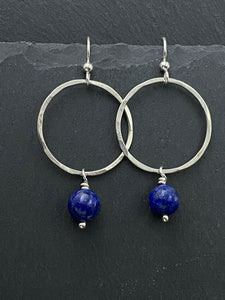 Sterling silver hoop earrings with lapis gemstones