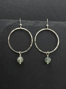 Sterling silver hoop earrings with prehnite gemstones