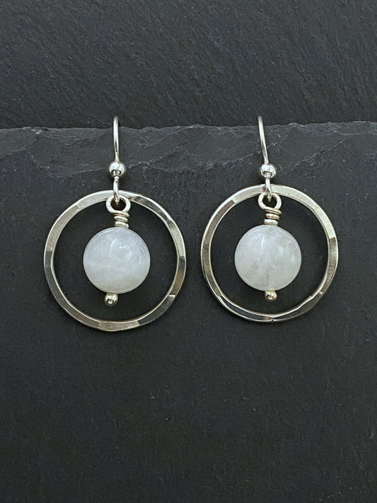Sterling silver hoop earrings with moonstone gemstones