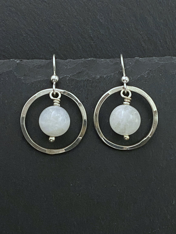 Sterling silver hoop earrings with moonstone gemstones