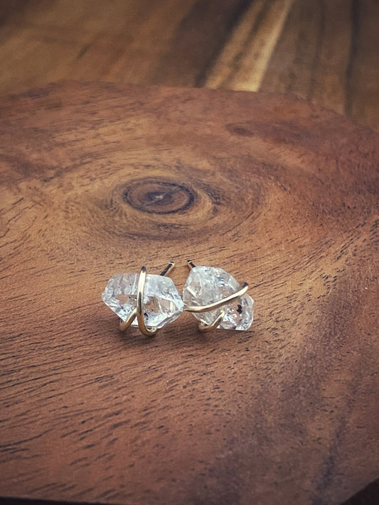 Gold-fill wrapped Herkimer diamond studs