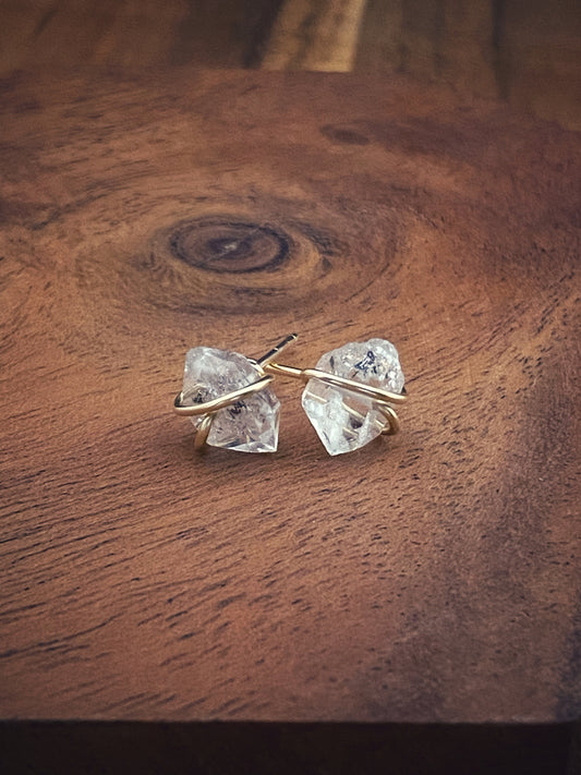 Gold-fill wrapped Herkimer diamond studs