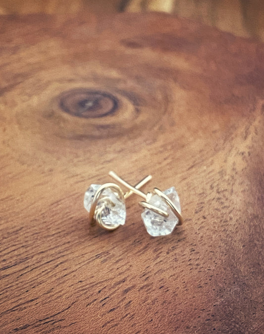 Gold-fill wrapped Herkimer diamond studs