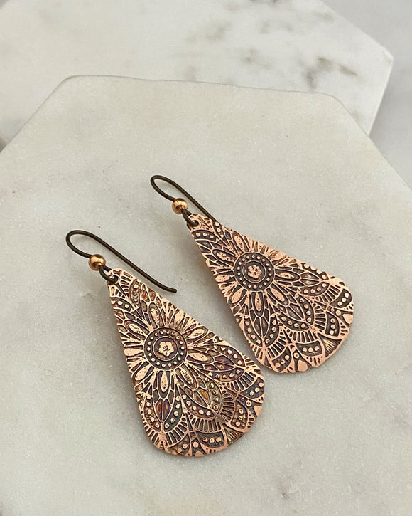 Acid Etched Teardrop Earrings