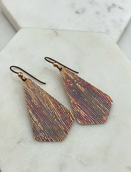 Acid  etched copper earrings