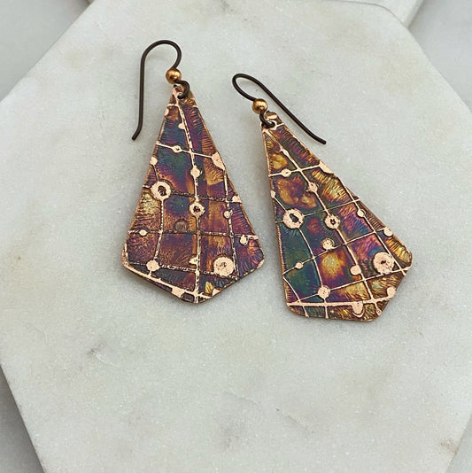 Acid  etched copper earrings