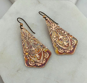 Acid  etched copper earrings