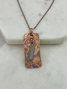 Acid etched copper necklace with aventurine gemstone