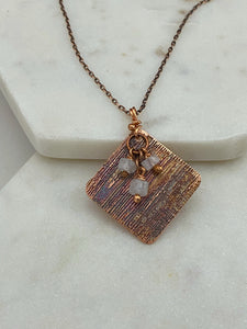 Acid etched copper necklace with moonstone gemstone