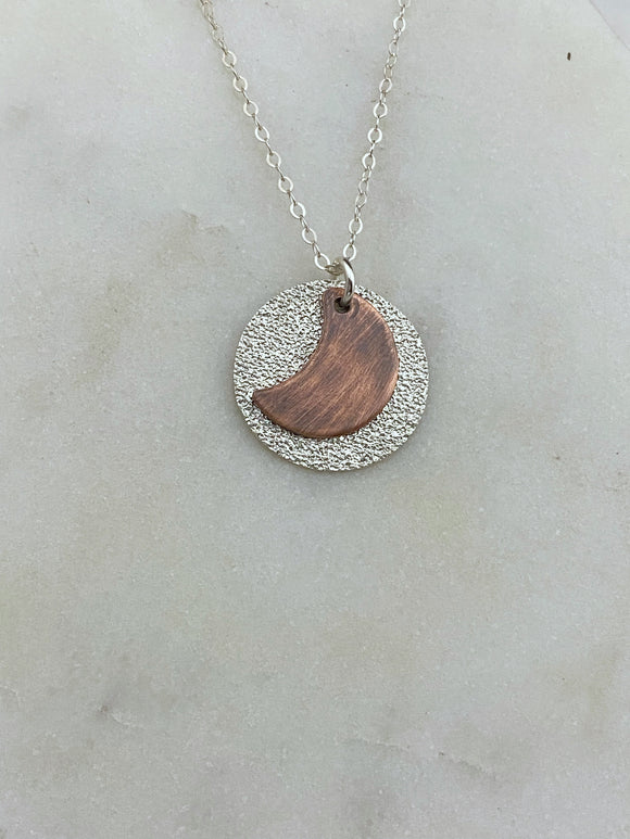 Sterling silver and copper moon necklace