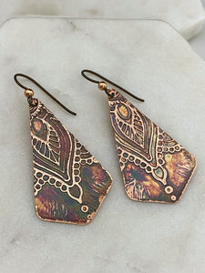 Acid  etched copper earrings