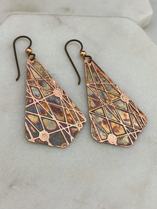 Acid  etched copper earrings
