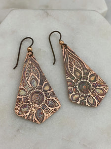 Acid  etched copper earrings