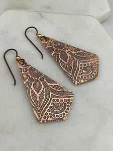 Acid  etched copper earrings