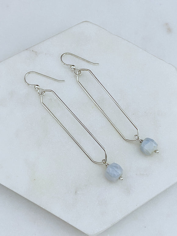 Sterling silver hammer textured oval hoops with blue opal