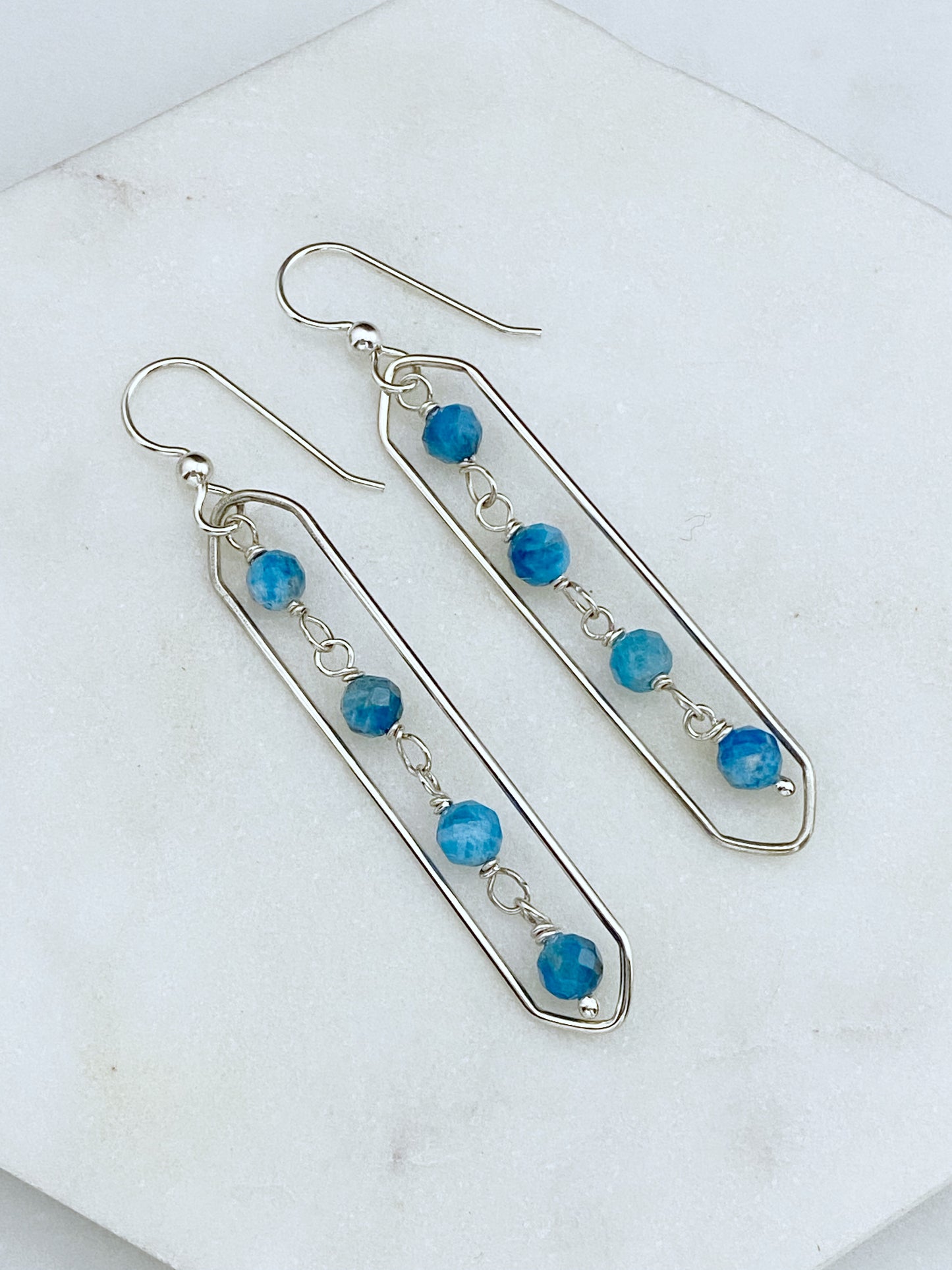 Sterling silver oval hoops with apatite