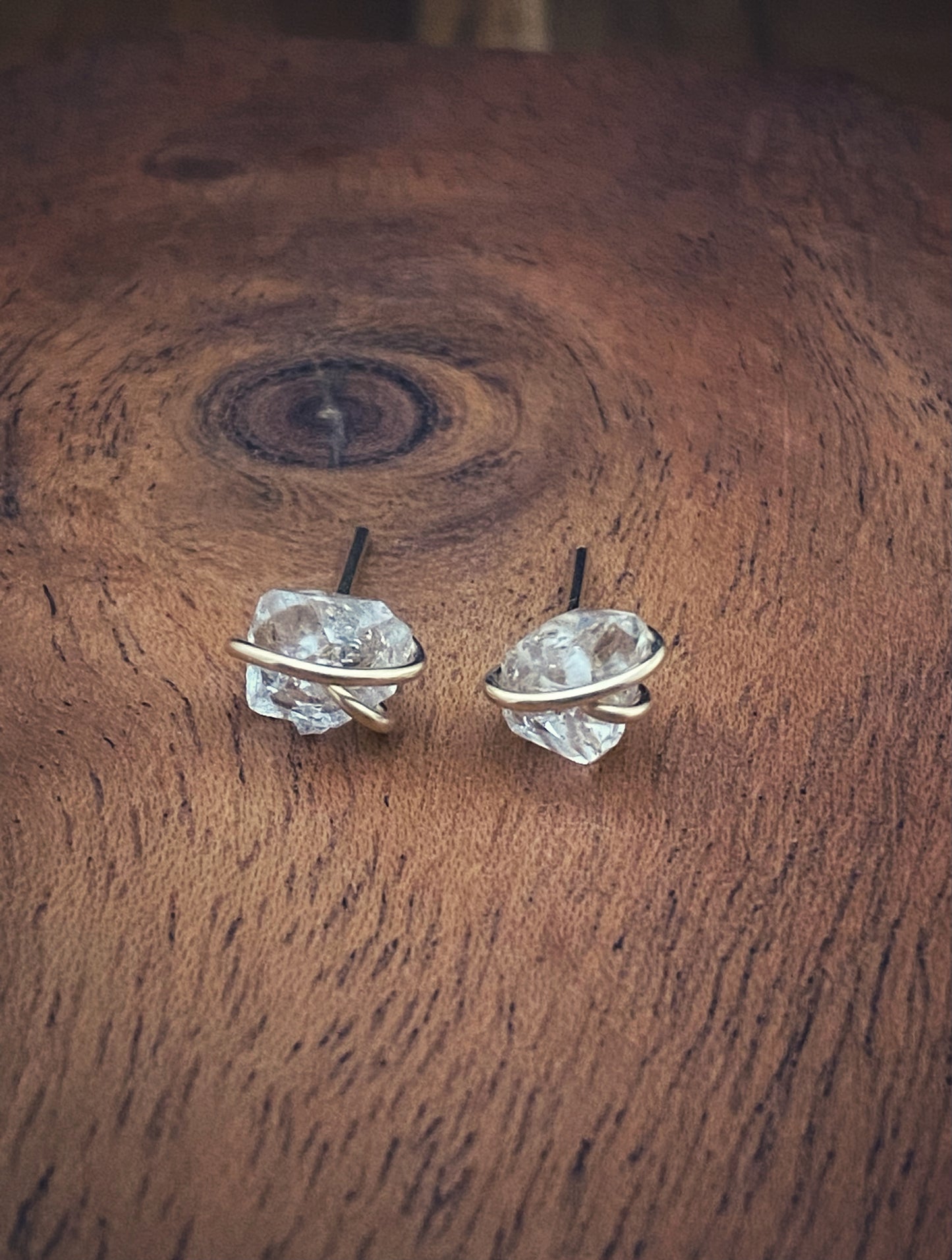 Gold-fill wrapped Herkimer diamond studs