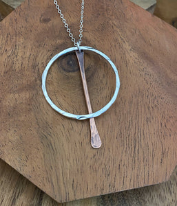 Sterling silver forged hoop with copper paddle