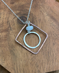Sterling silver and copper forged hoop necklace with moonstone