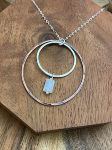 Sterling silver and copper forged hoop necklace with moonstone