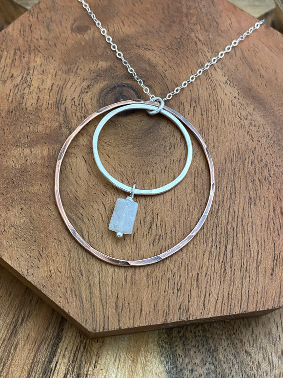 Sterling silver and copper forged hoop necklace with moonstone