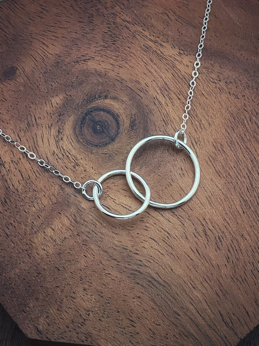 Sterling silver linked double hoop necklace