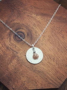 Forged sterling silver moon necklace with coffee moonstone