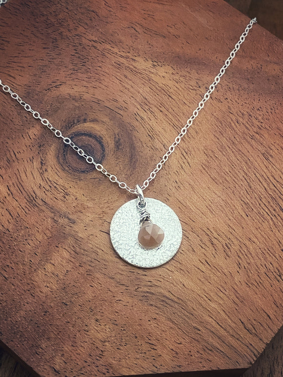Forged sterling silver moon necklace with coffee moonstone
