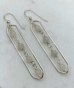 Sterling silver hammer textured oval hoops with moonstone