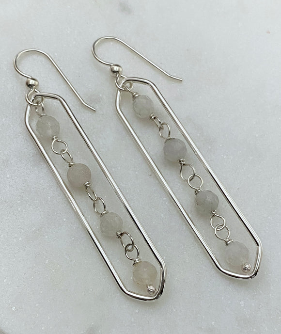 Sterling silver hammer textured oval hoops with moonstone