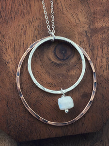 Sterling silver and copper forged hoop necklace with moonstone