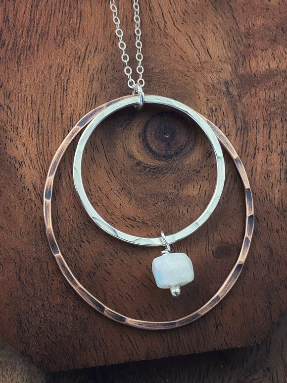 Sterling silver and copper forged hoop necklace with moonstone