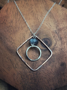 Sterling silver and copper forged hoop necklace with labradorite gemstone