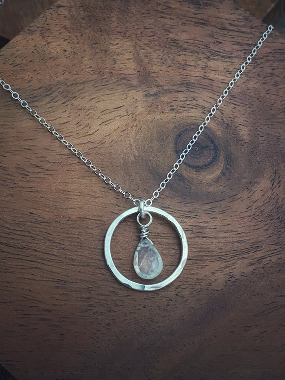 Forged sterling hoop necklace with moonstone