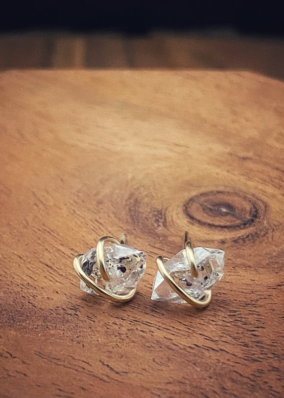 Gold-fill wrapped Herkimer diamond studs