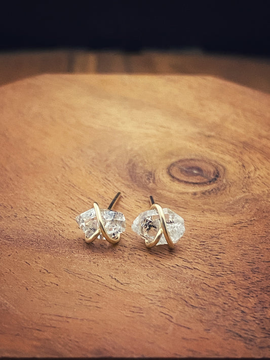 Gold-fill wrapped Herkimer Diamond studs
