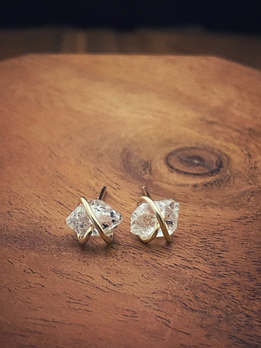 Gold-fill wrapped Herkimer diamond studs