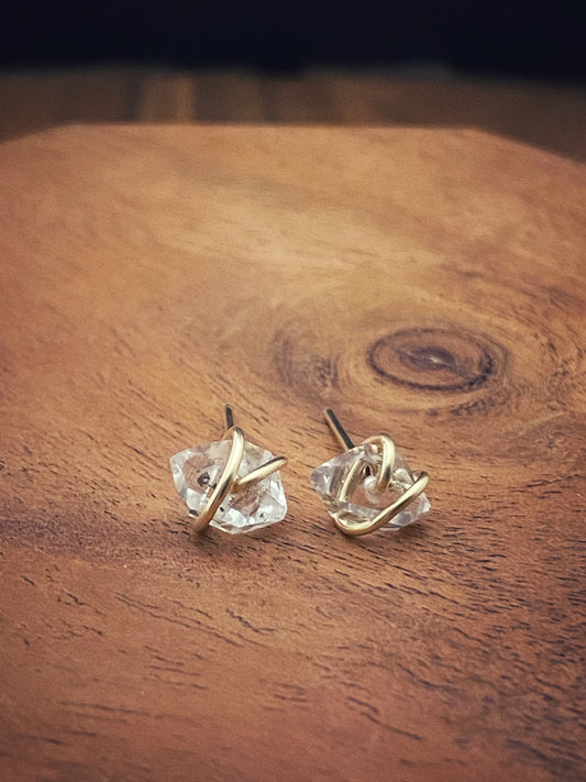Gold-fill wrapped Herkimer diamond studs