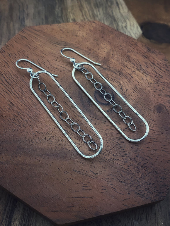 Sterling silver forged oval earrings