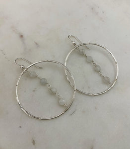 Sterling silver forged hoop earrings with moonstone