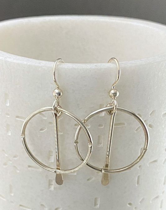 Sterling silver forged hoop earrings with paddle