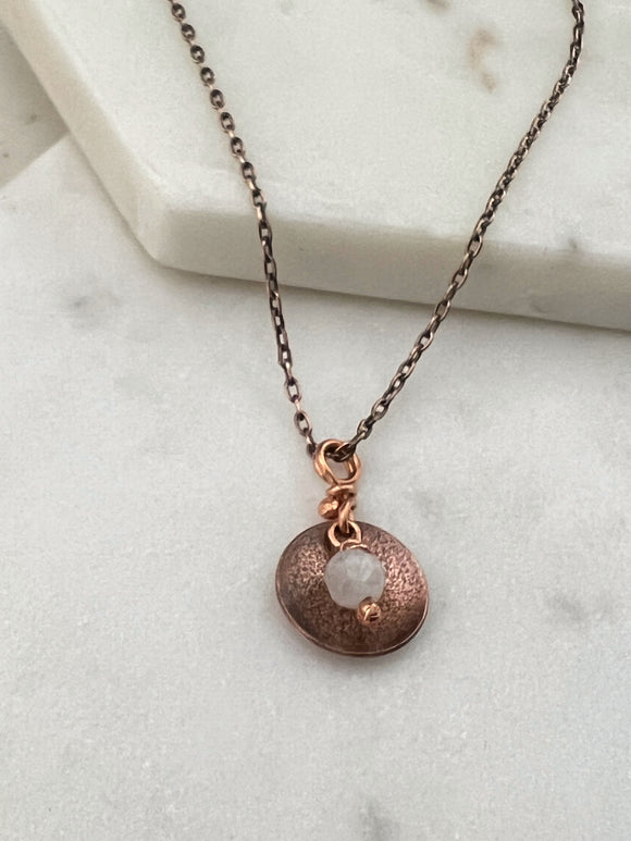 Acid etched copper necklace with moonstone gemstone