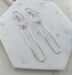 Forged sterling hoop and oval earrings