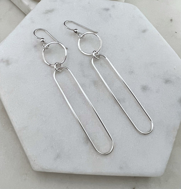 Forged sterling hoop and oval earrings