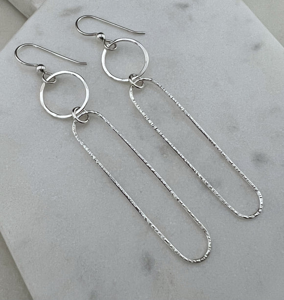 Forged sterling hoop and oval earrings