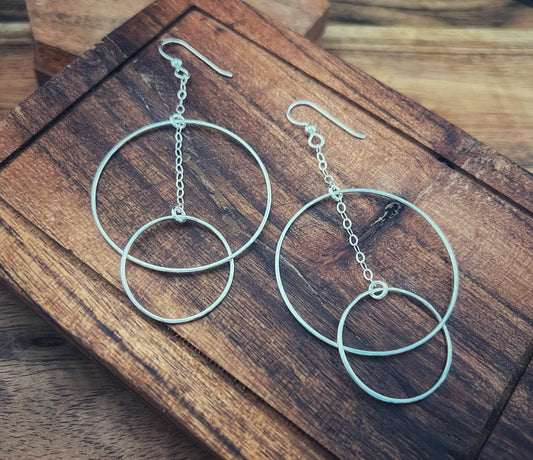 Forged sterling double hoop earrings